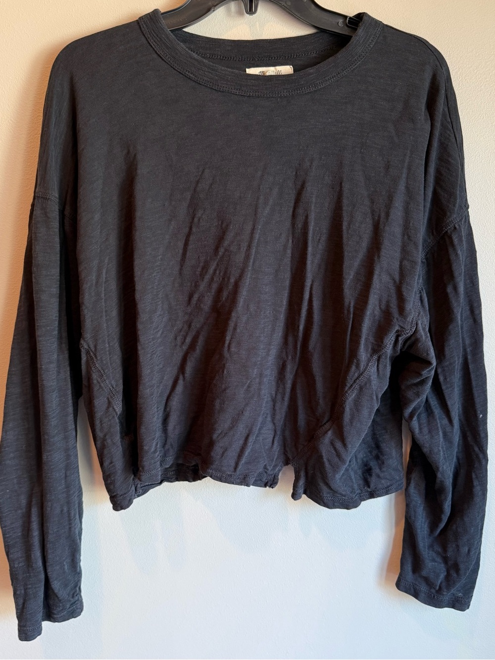 Madewell Black Long-Sleeve Cropped Crew Tee Size Large